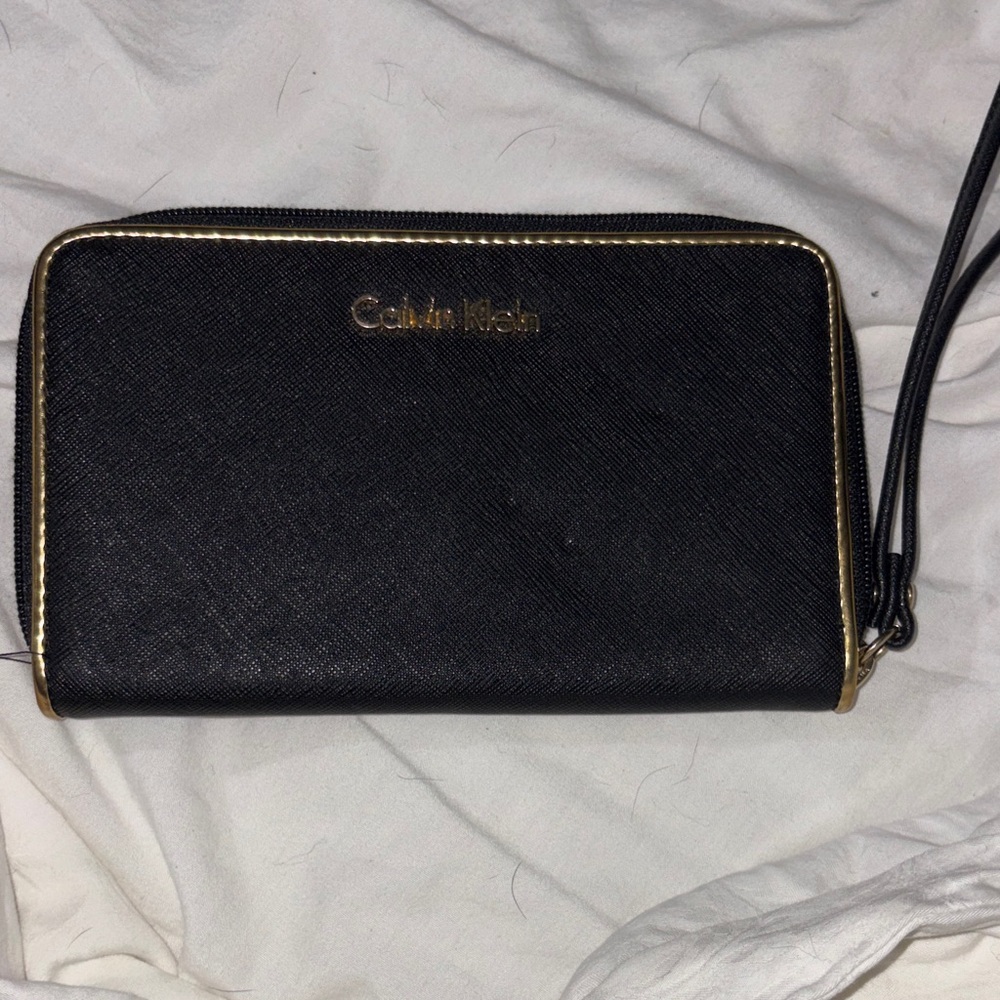 Calvin Klein Black and Gold Wristlet